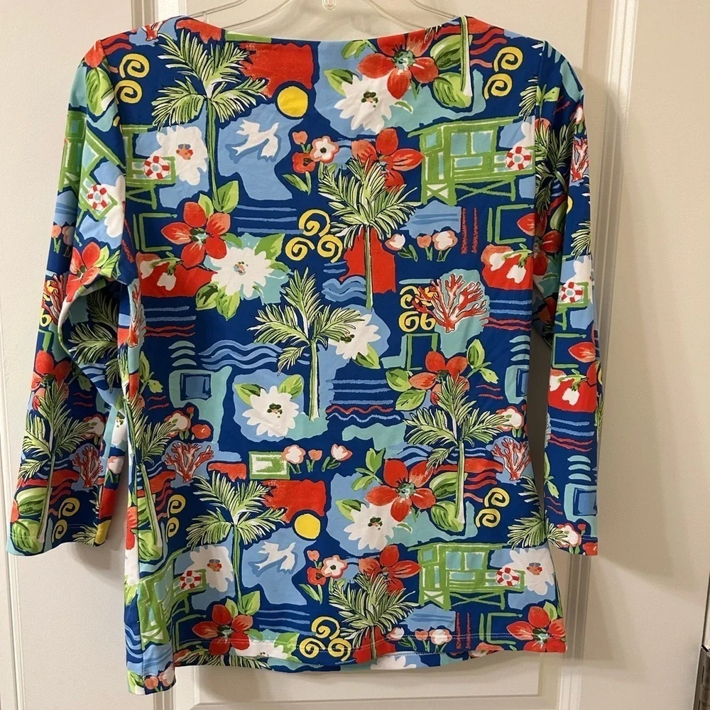 J. McLaughlin Blue and Red Tropical Print Top - Picture 5 of 8